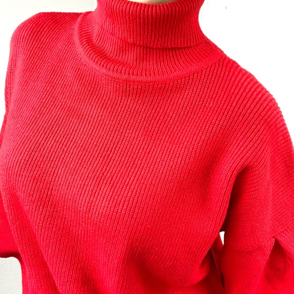 Red Rib Bell Long Sleeve Sweater TurtleNeck size S size L New - Picture 4 of 14